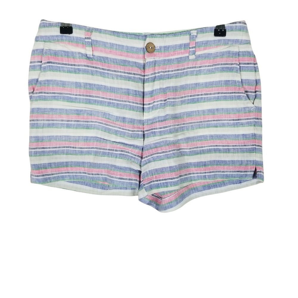 St. Tropez West Linen Shorts Womens Size 4 Multicolor Striped Coastal Summer